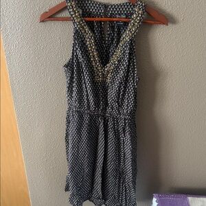 Lucky Brand Black and White Mini Dress with Gold Embellished V-Neck